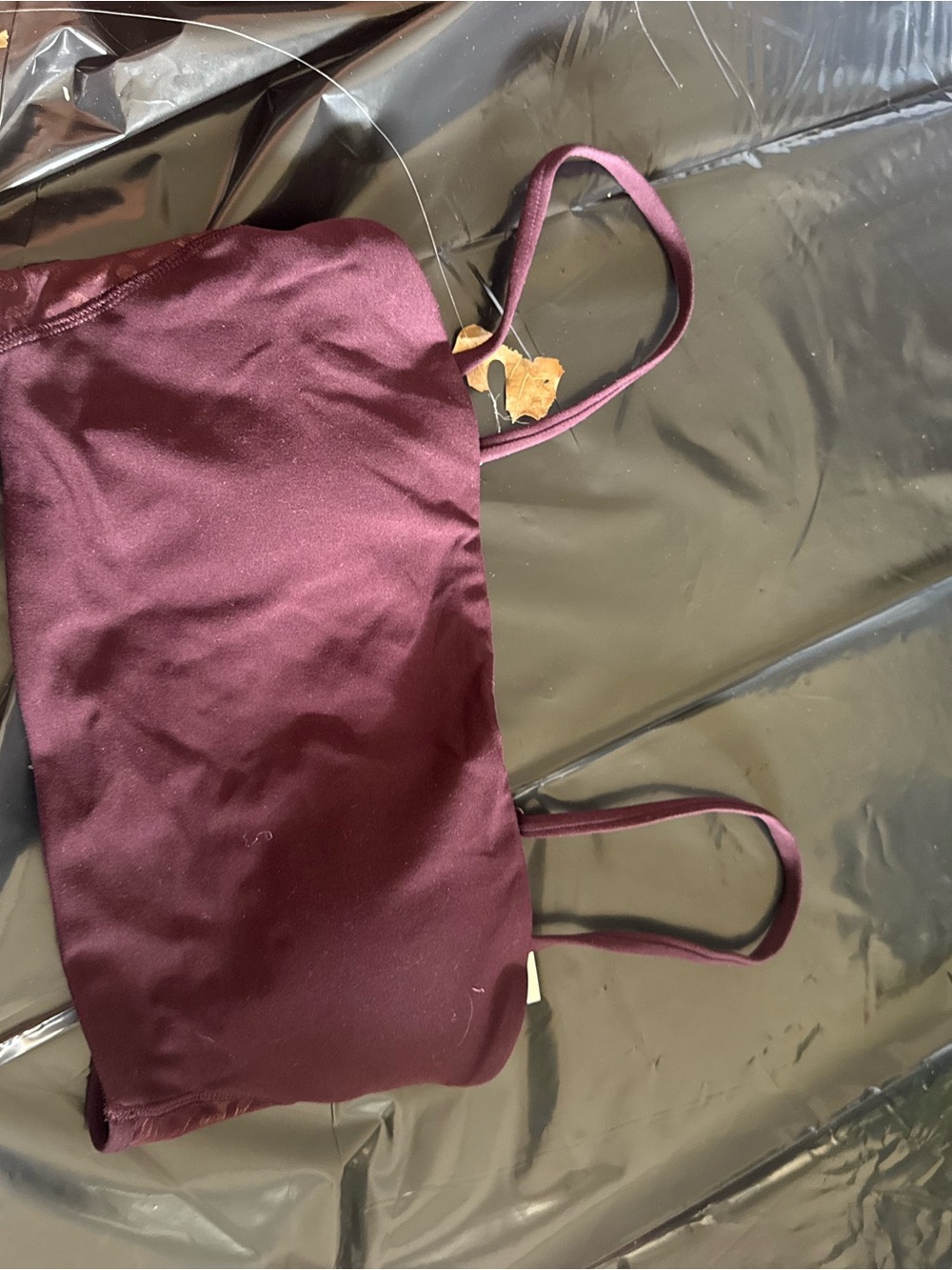 Burgundy Satin Spaghetti Strap Crop Top